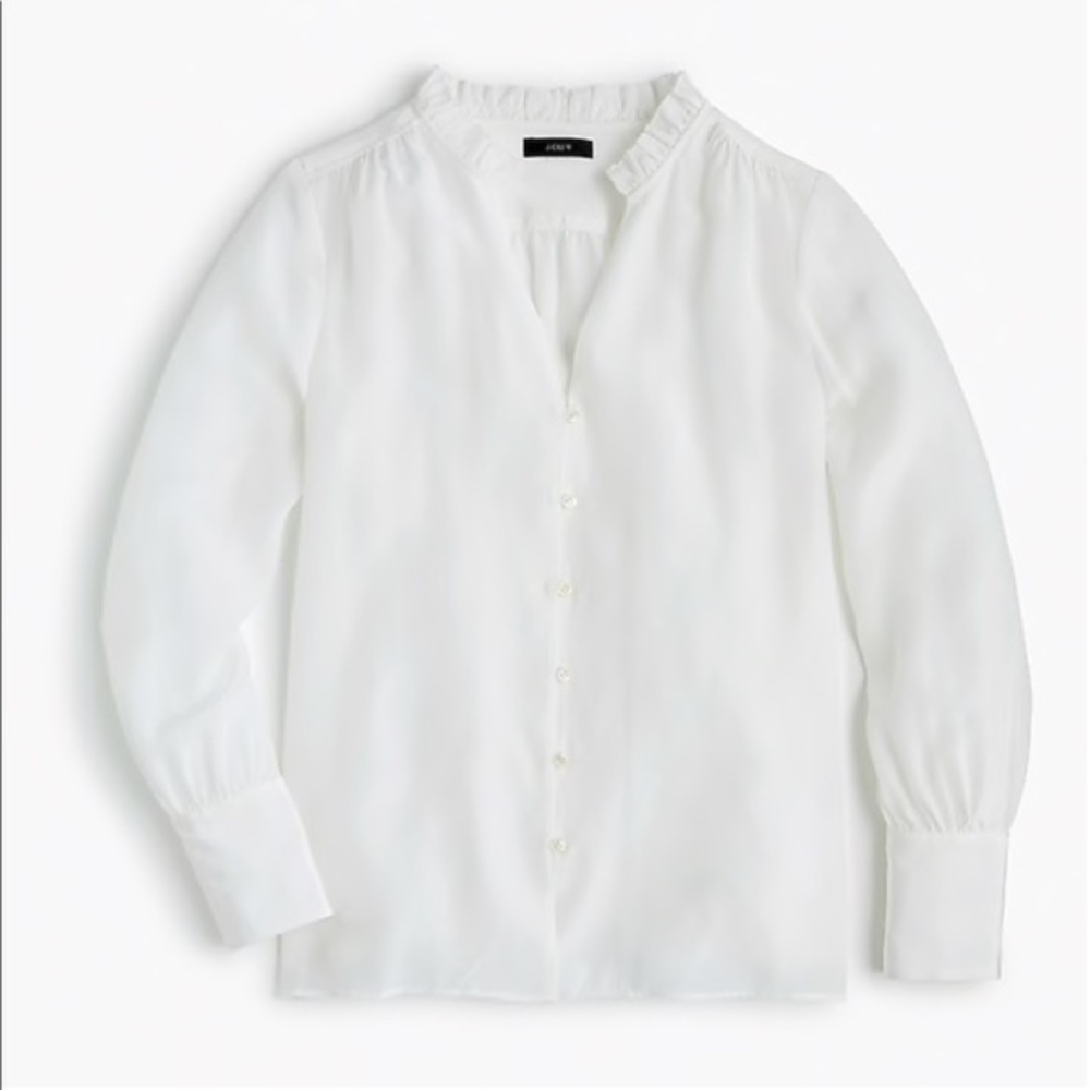 NWT JCrew White Silk Ruffle Button Down Blouse